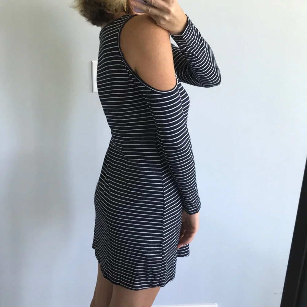 Navy & White Striped Cold Shoulder Dress - Picture 7 of 7